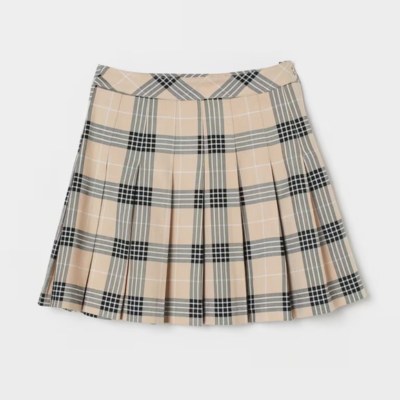 Beige Plaid Pleated Mini Skirt Size 0 Schoolgirl Skirt - Picture 2 of 13